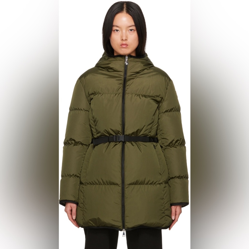 Moncler Green Sirli Hooded Zip Up Short Down Puffer Coat Jacket Size 3 Large